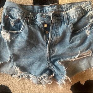 Distressed Levi’s 501 women’s Blue Denim Jean Shorts